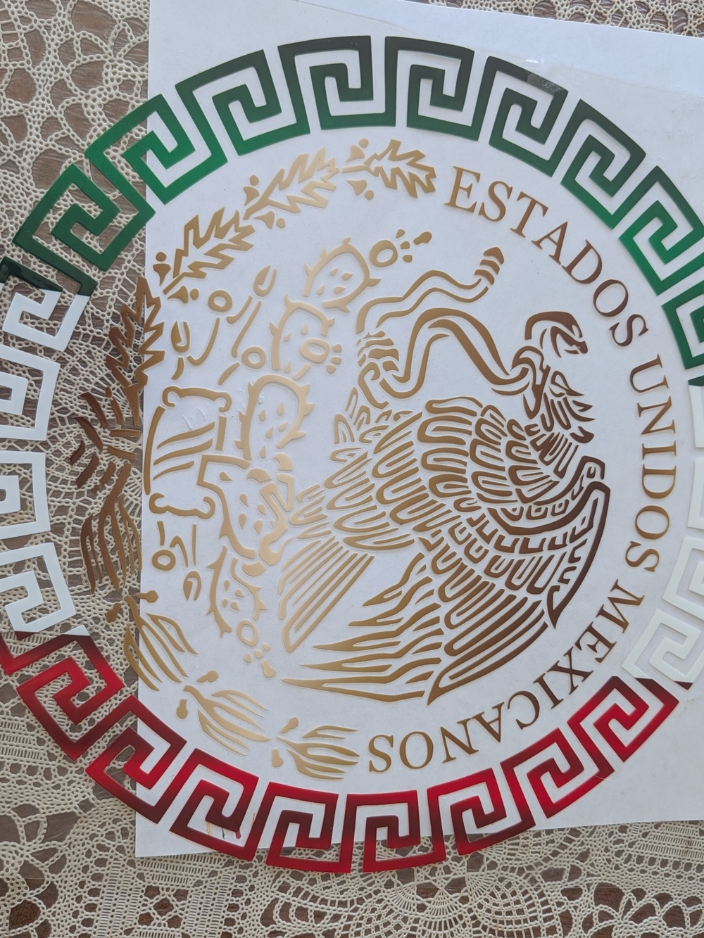 Mexican Coat of Arms Decorative Wall Decal in Green, White, Red and Gold